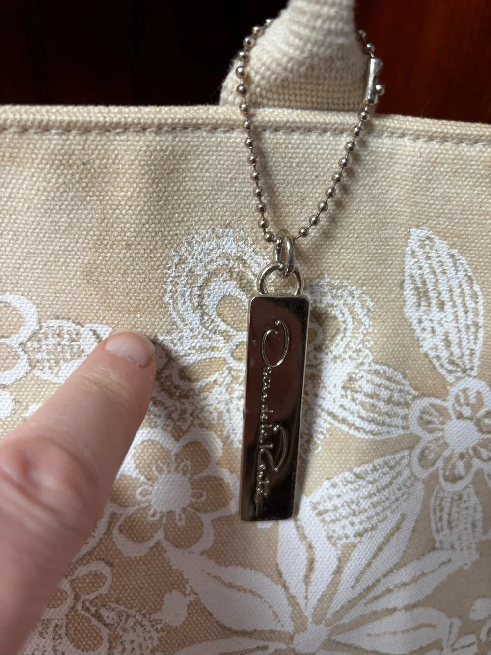 Oscar De La Renta Beige With White Flowers tote